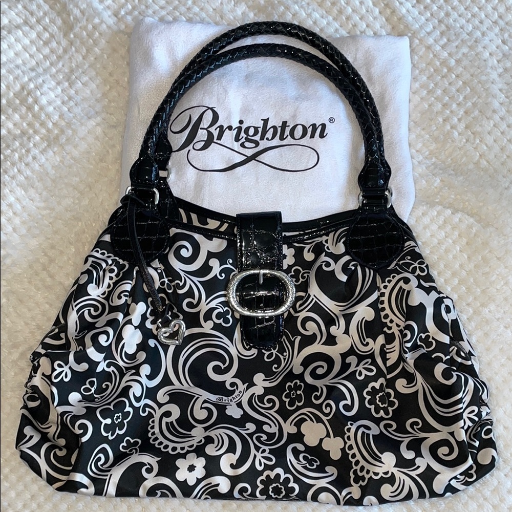 Brighton Black and White Shoulder Bag with Elegant Scrollwork